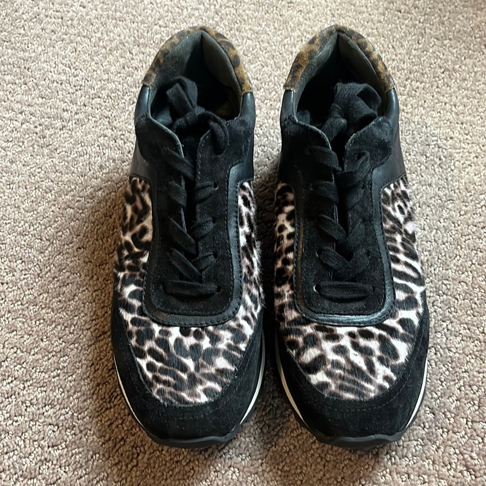 Veronica Beard Hartley Animal Print Calf Hair Sneaker | Color: Black/Brown